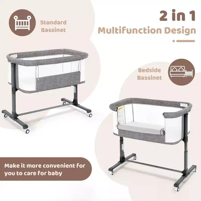 Berceau bébé avec roues 鈥?Beige / Gris / Rose, Cododo, pour 1 bébé