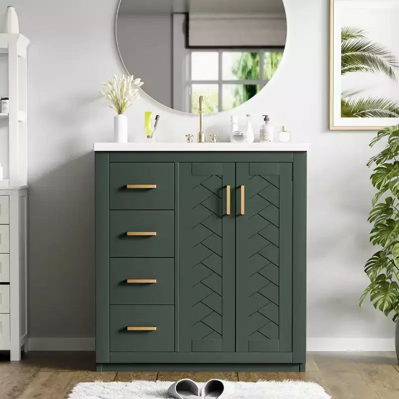 Meuble-lavabo de salle de bain à évier simple de 76 cm avec armoire et 3 tiroirs – Noir / Bleu / Vert / Indigo / Blanc