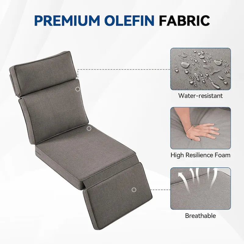 Pocassy 3 PCS Fauteuil inclinable d'extérieur polyvalent avec table d'appoint Coussin gris