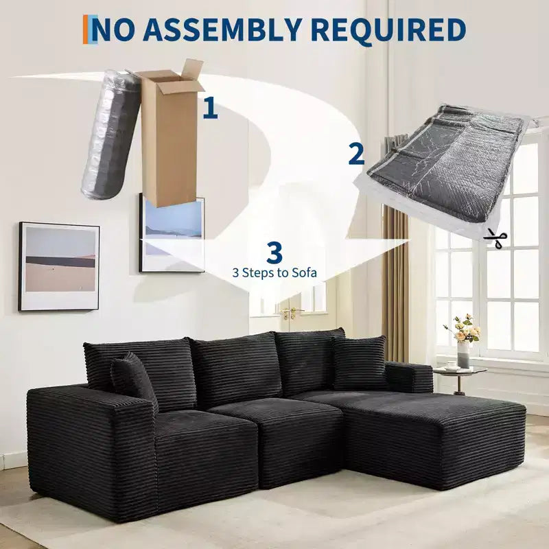 108 Modern Sofa Couch, 3 Seater Upholstered L Shaped Sofa with Pillows, Deep Seat Sofa, No Assembly Required