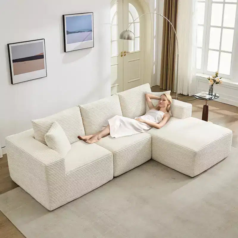 108 Modern Sofa Couch, 3 Seater Upholstered L Shaped Sofa with Pillows, Deep Seat Sofa, No Assembly Required