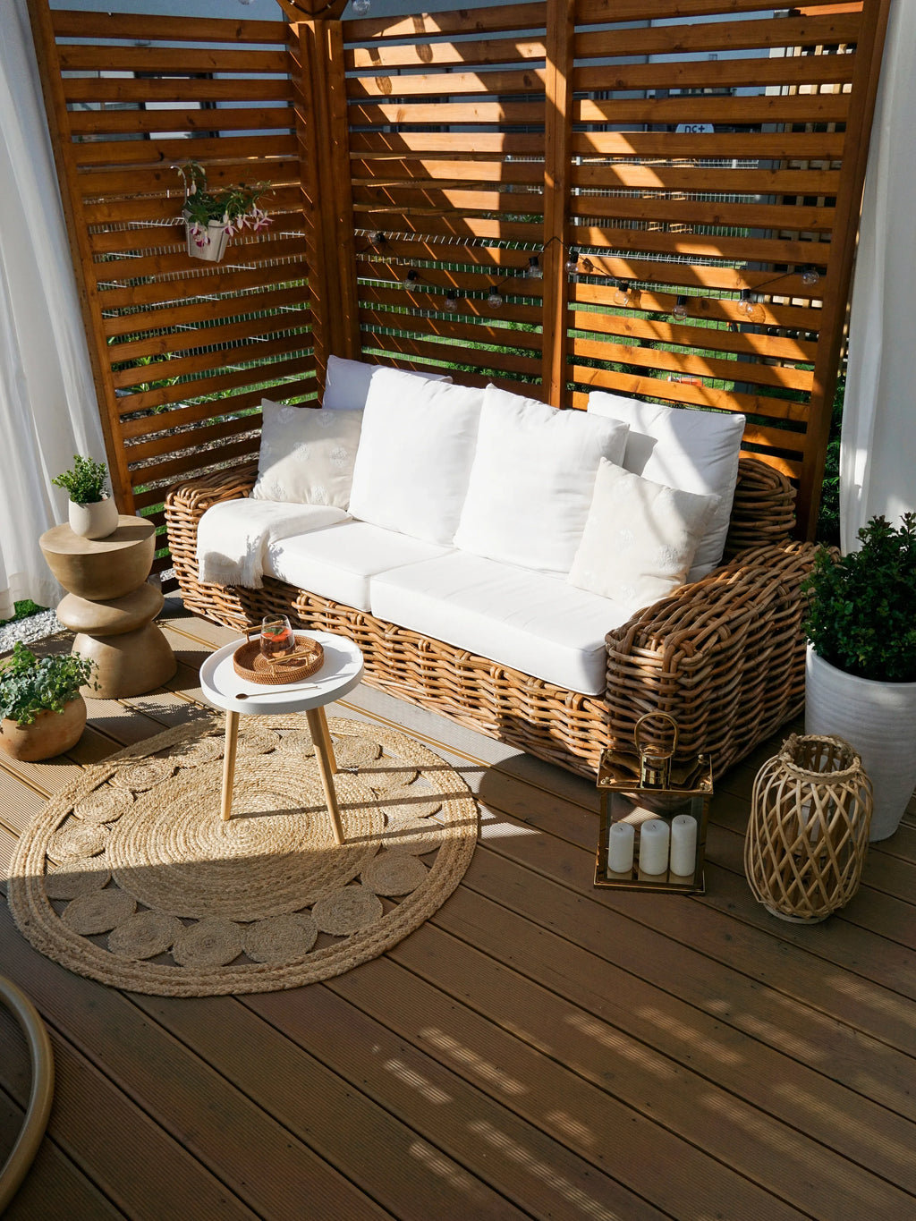 Canapé de jardin 3 places en rotin naturel