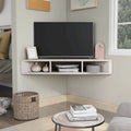 Meuble TV d'angle flottant 47", 3 étagères, style transitoire, montage mural peu encombrant