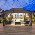 Tonnelle EROMMY à toit rigide, pergola extérieure avec double toit, moustiquaire et rideaux, auvent robuste pour patio, jardin, fête au bord de la piscine