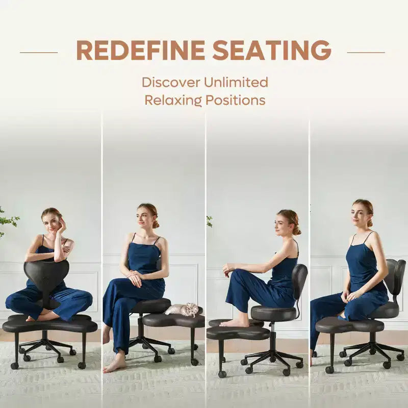 Chaise de bureau ergonomique Pinmoco Criss Cross, Chaise de méditation réglable en hauteur, Pivotante à 360°, Support lombaire, Chaise de travail et de bureau, Chaise TDAH