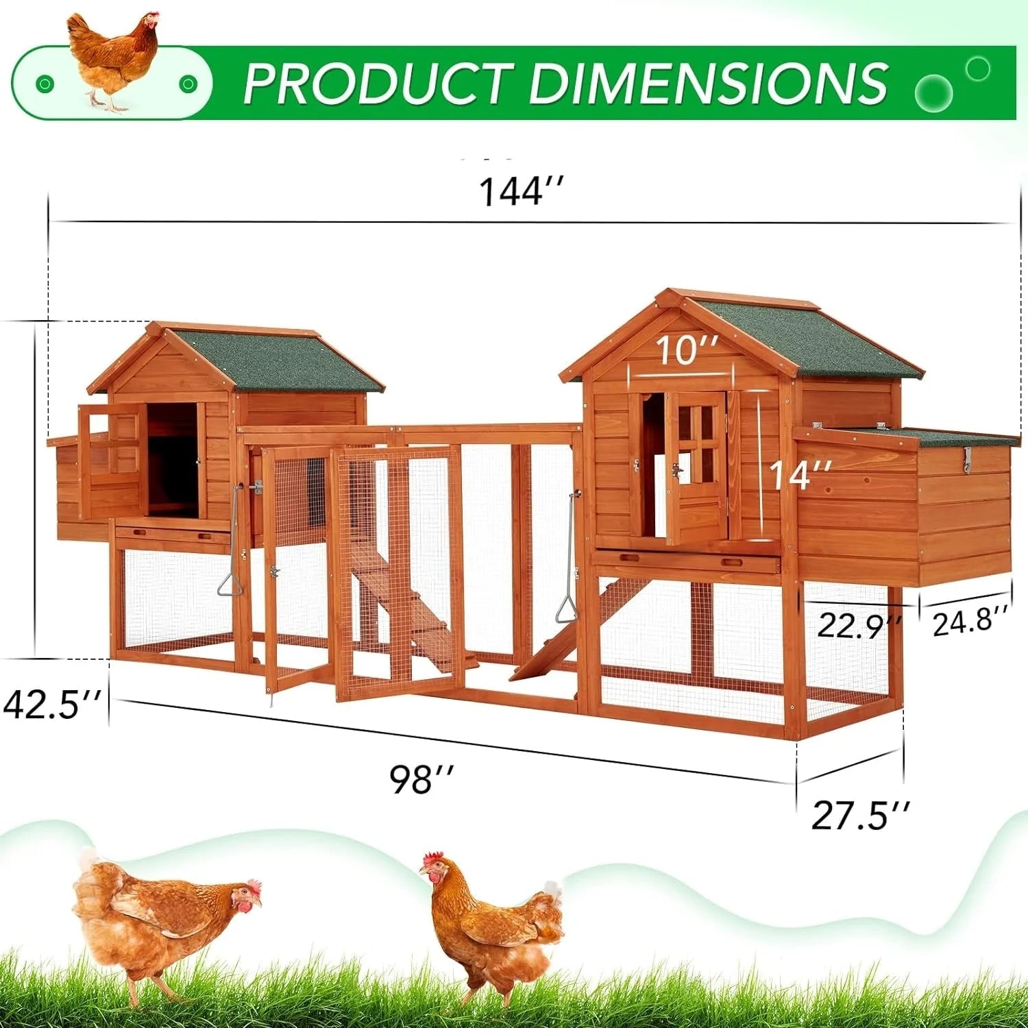 Grand poulailler AECOJOY 366 cm avec enclos, abri en bois, cage à volaille