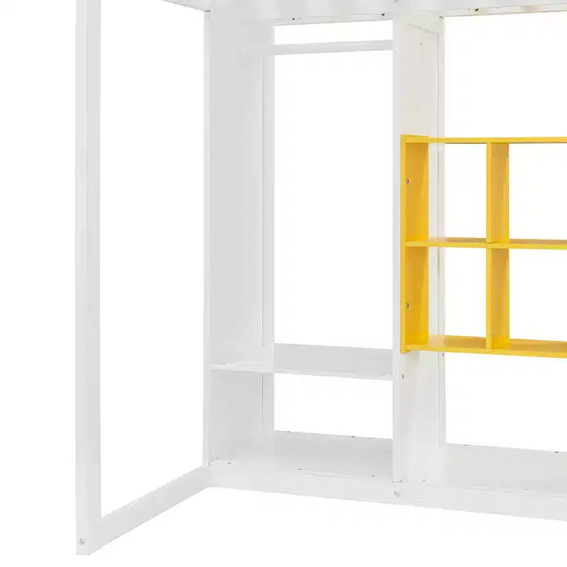 Lit mezzanine enfant avec armoire et étagères, Cadre de lit mezzanine en bois avec meuble de rangement pour enfants et adolescents