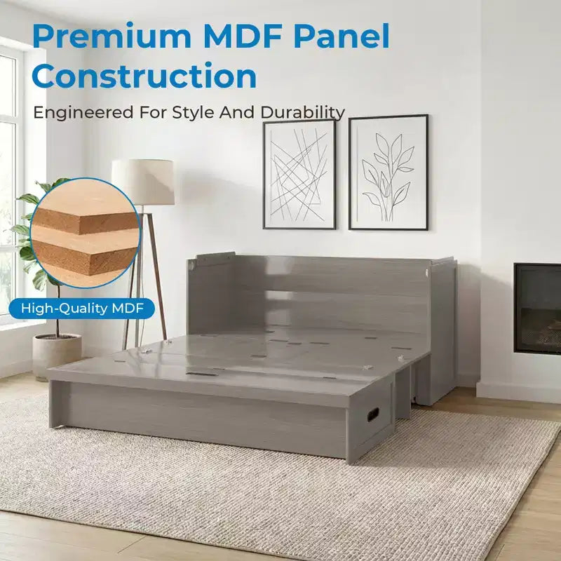 Lit armoire escamotable convertible Mjkone Queen Size avec chargement USB, tiroirs de rangement, matelas non inclus