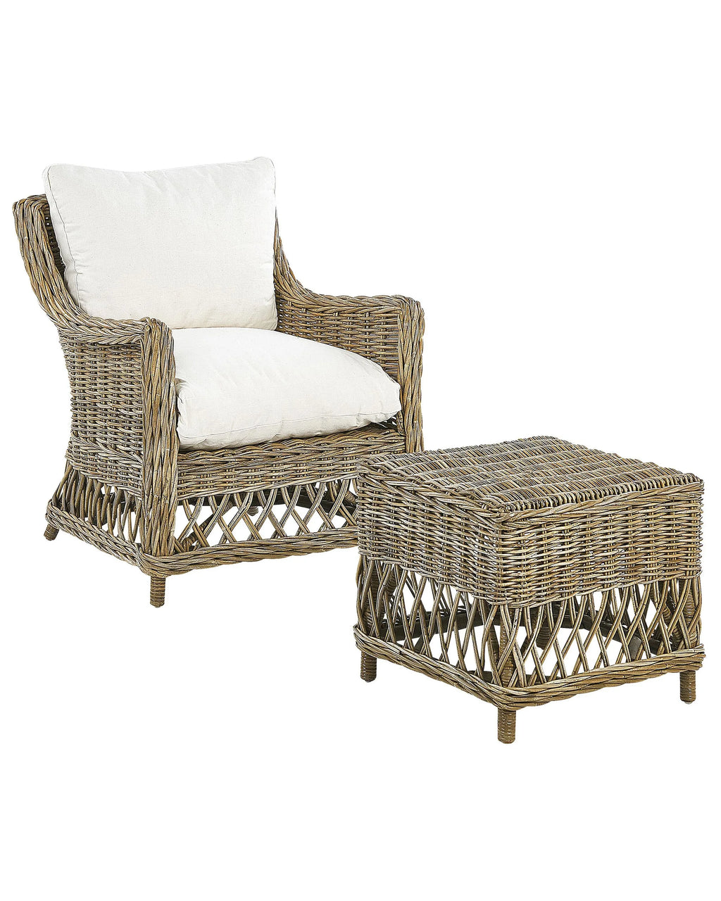Poltrona da giardino  con poggiapiedi Rattan Naturale