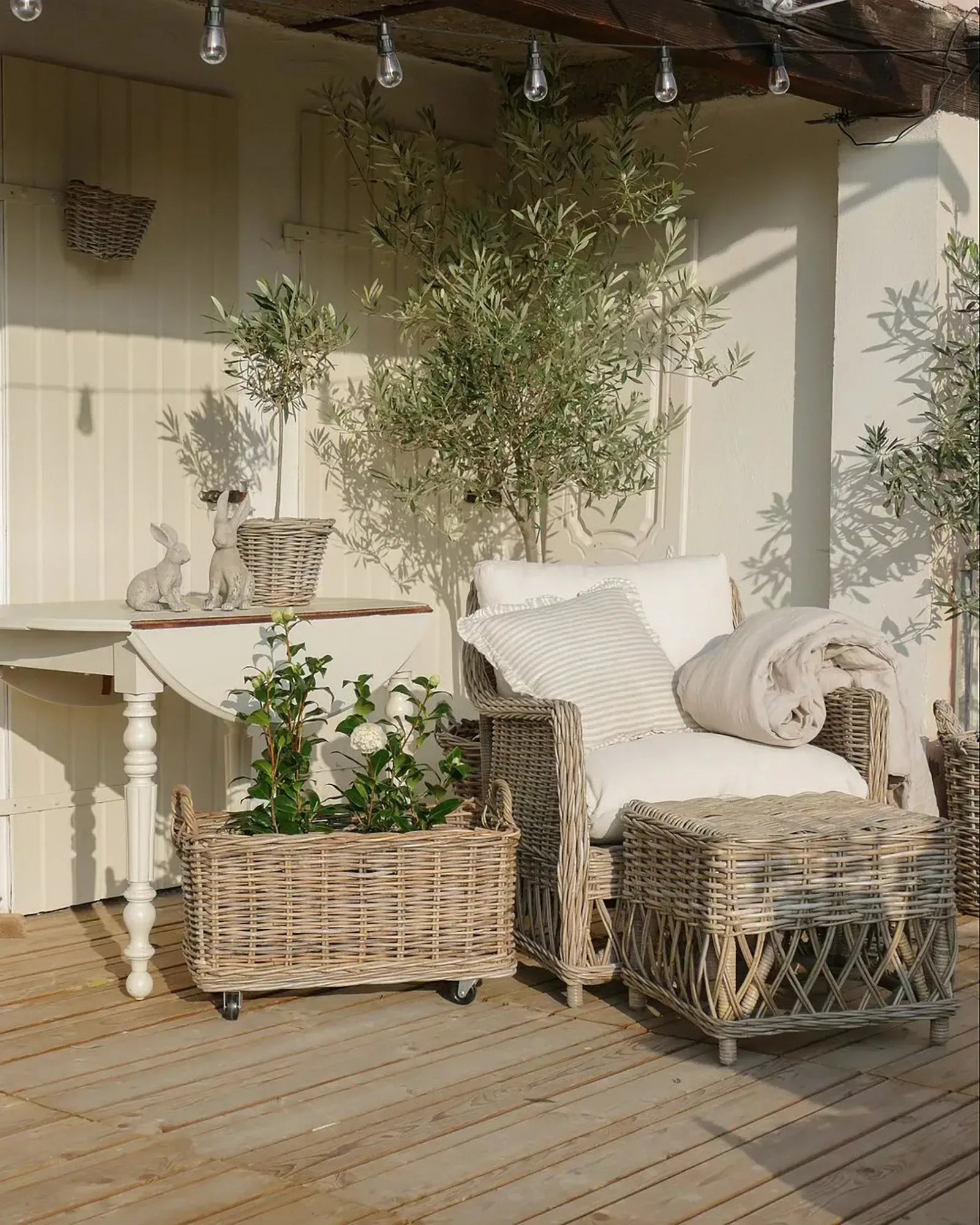 Fauteuil de jardin avec repose-pieds Rotin Naturel