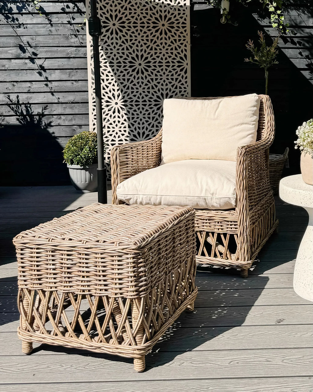 Fauteuil de jardin avec repose-pieds Rotin Naturel