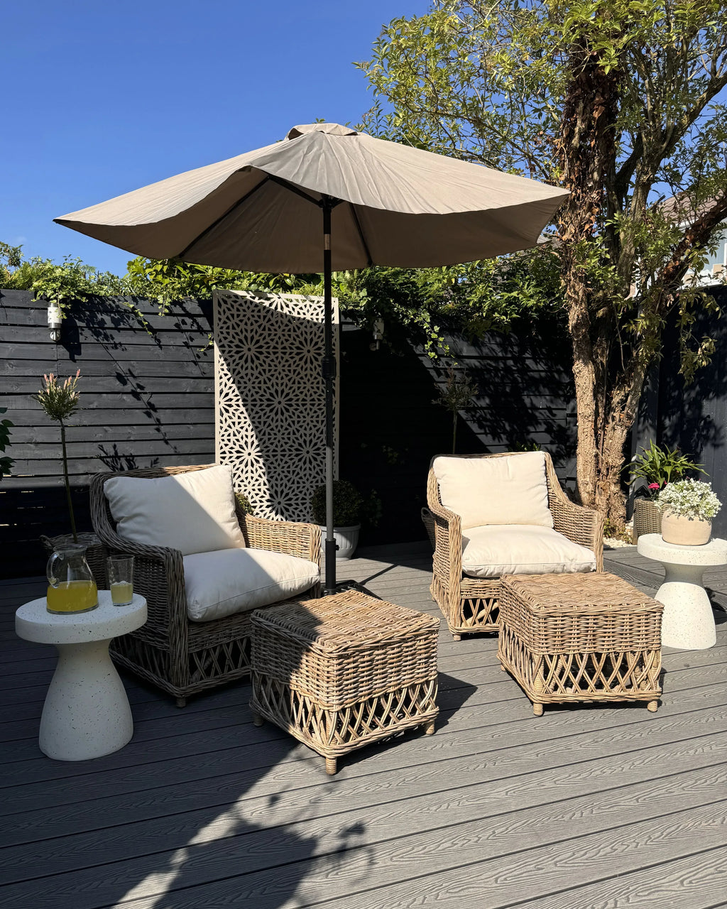 Fauteuil de jardin avec repose-pieds Rotin Naturel