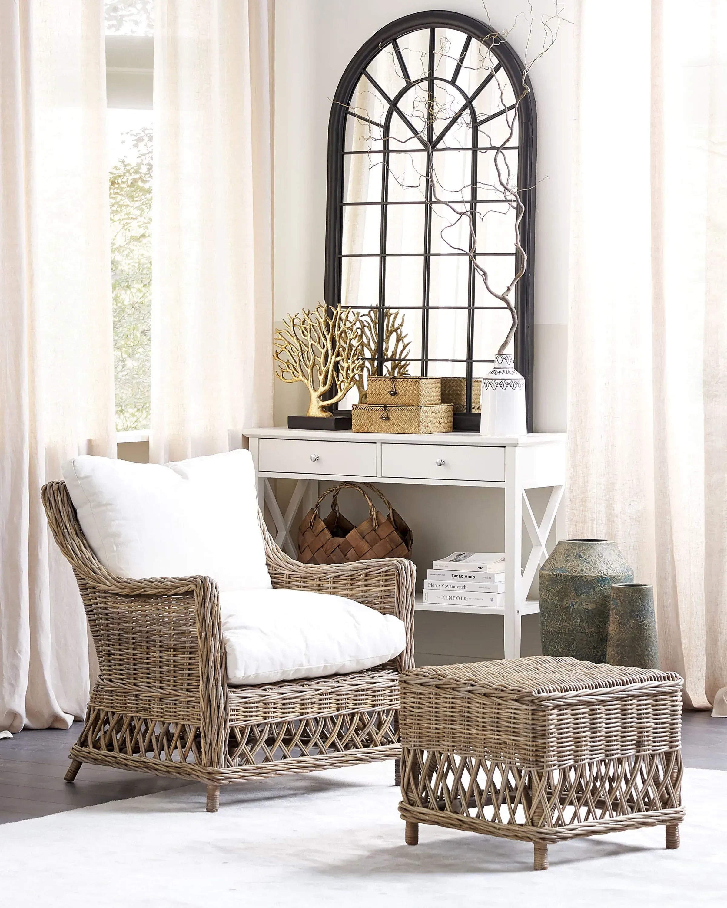 Fauteuil de jardin avec repose-pieds Rotin Naturel