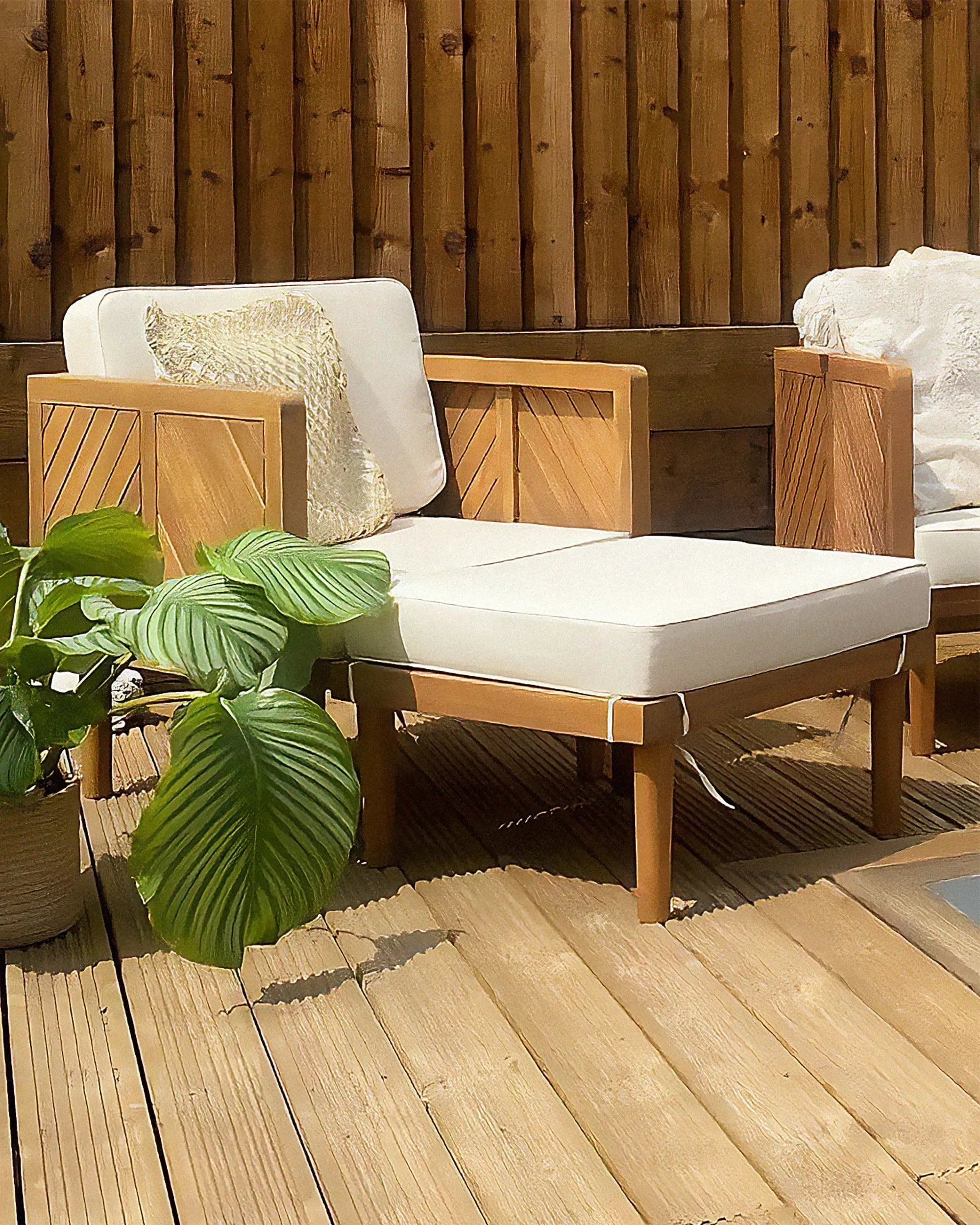 Fauteuil de jardin avec pouf en bois d'acacia marron