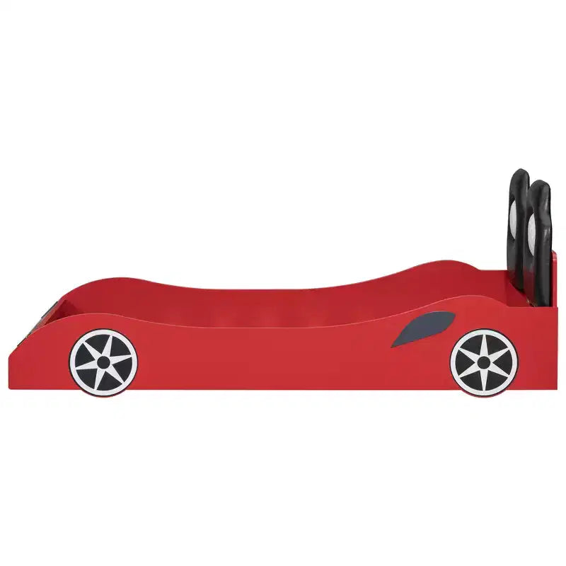 Lit plateforme Whisen Wood en forme de voiture de course, taille double, avec LED et dossier rembourré