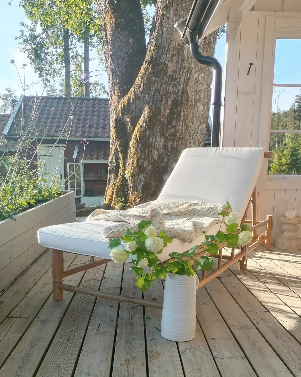 Chaise longue avec coussin Bambou Marron