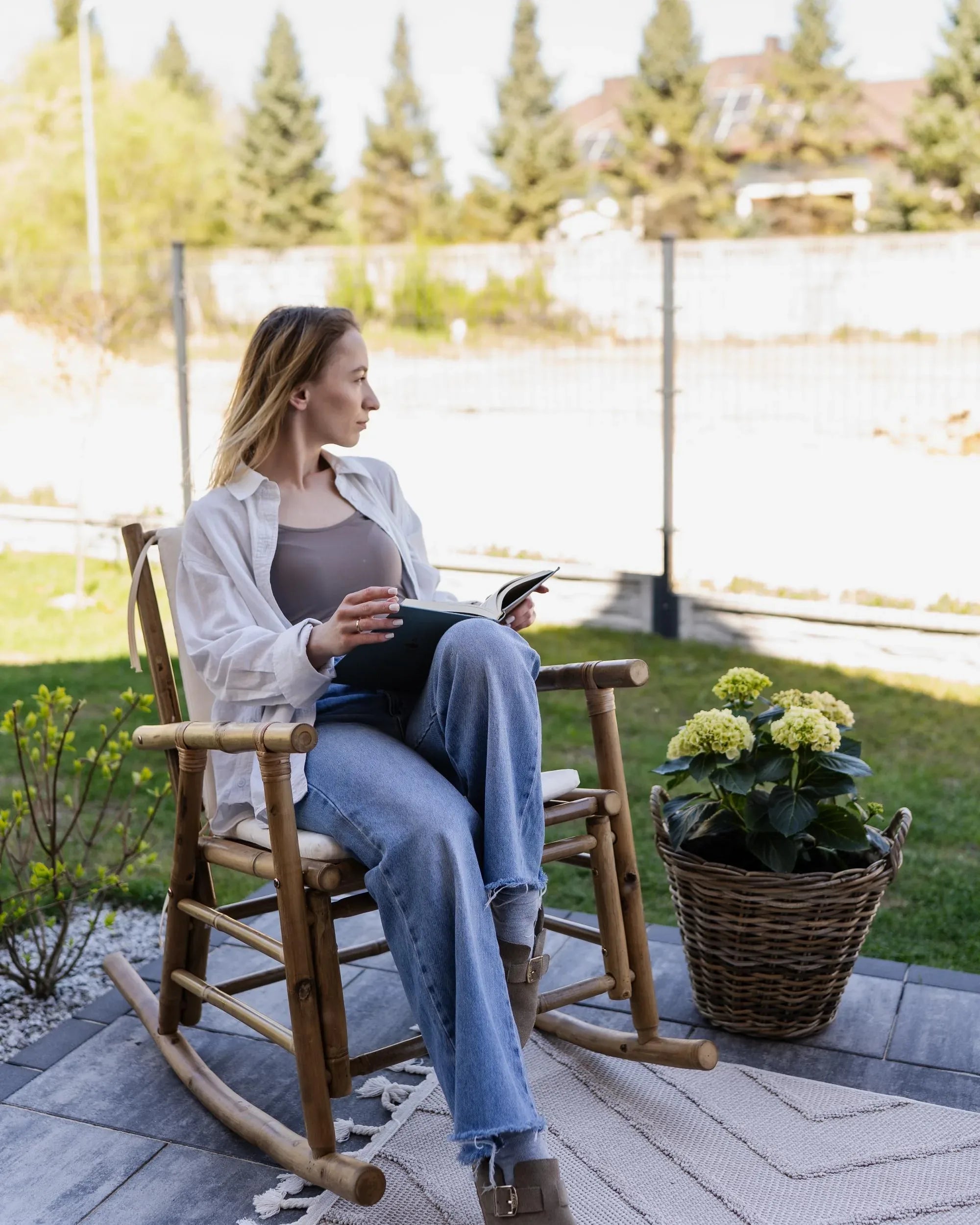 Rocking chair de jardin Bambou Marron