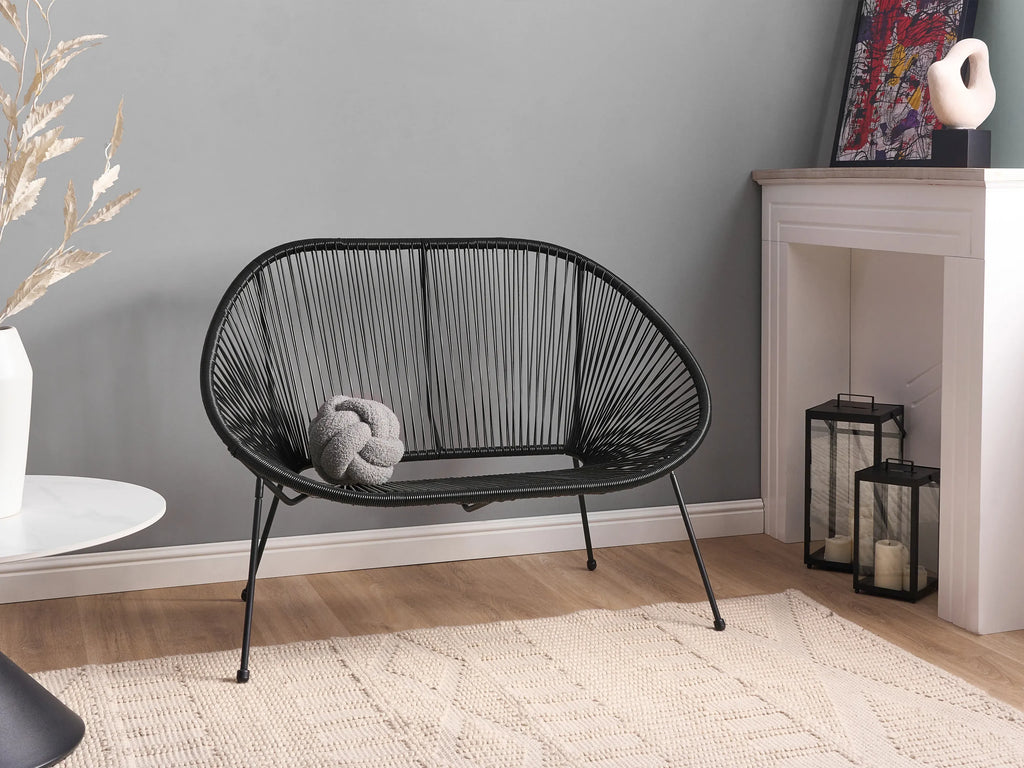Banc de jardin 113 cm Résine tressée (PE) Noir