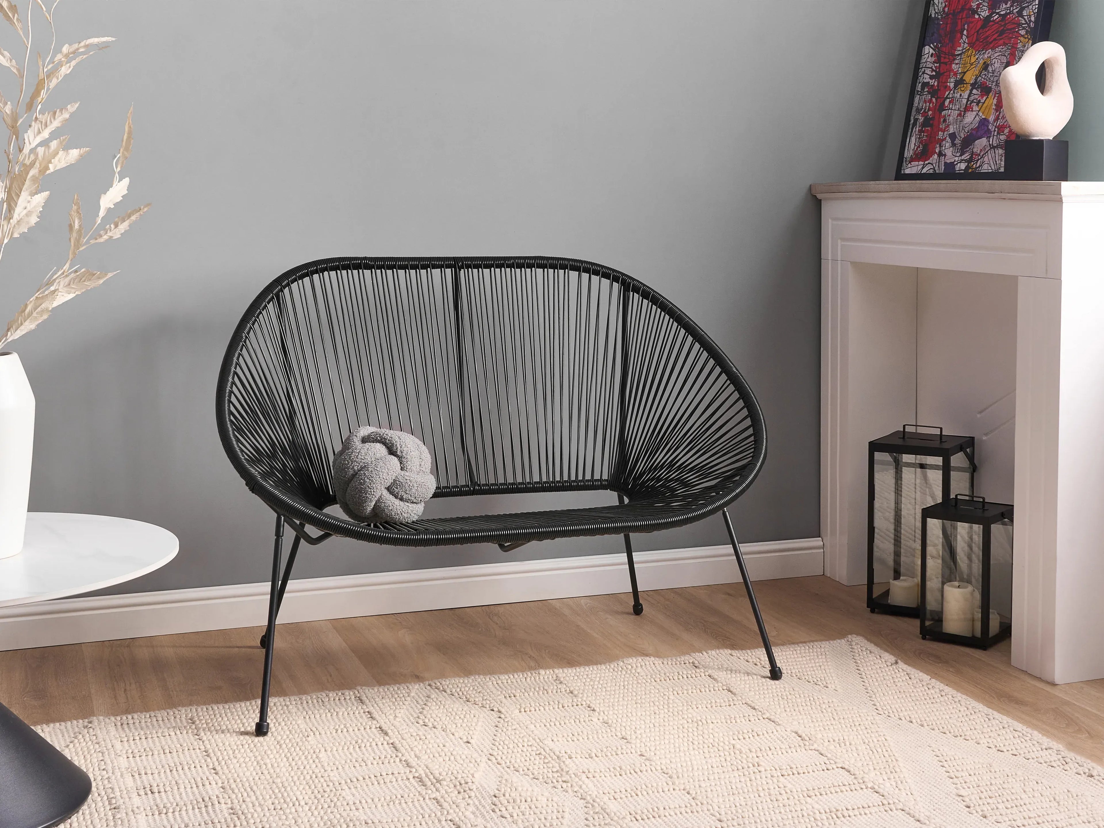 Banc de jardin 113 cm Résine tressée (PE) Noir