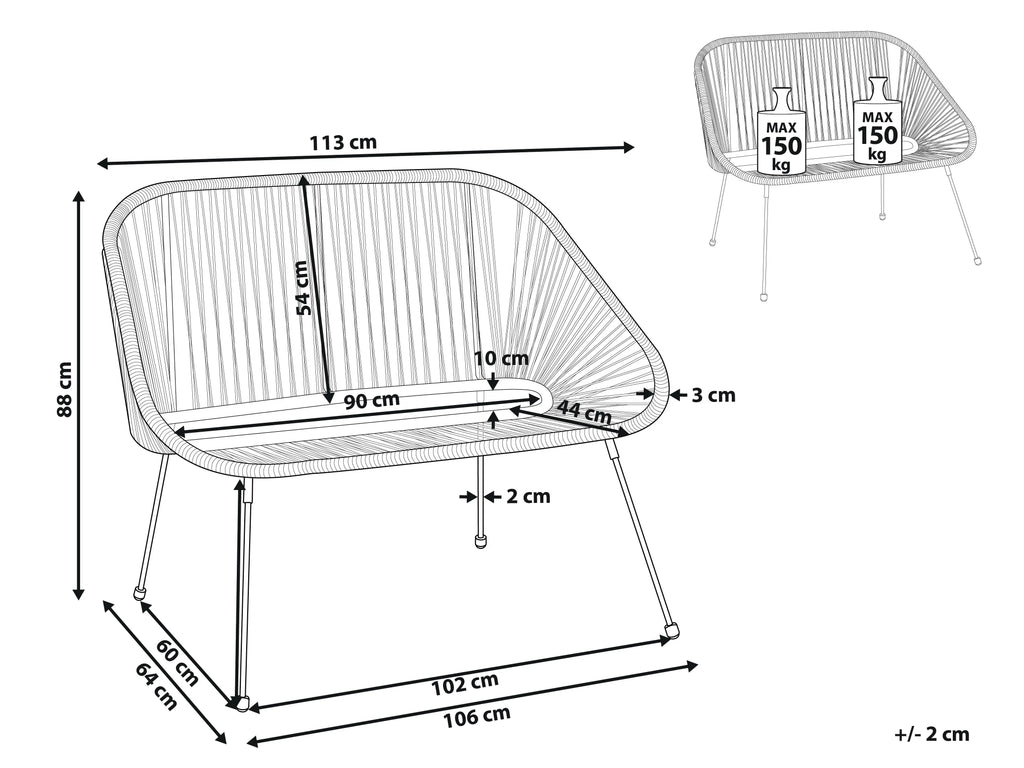 Banc de jardin 113 cm Résine tressée (PE) Noir