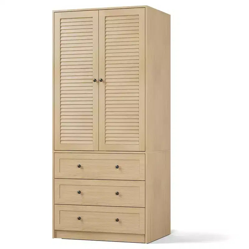 COZONY Armoire penderie avec 3 tiroirs et 2 portes, Placard de rangement moderne en bois pour chambre à coucher, Armoire sur pied blanche robuste