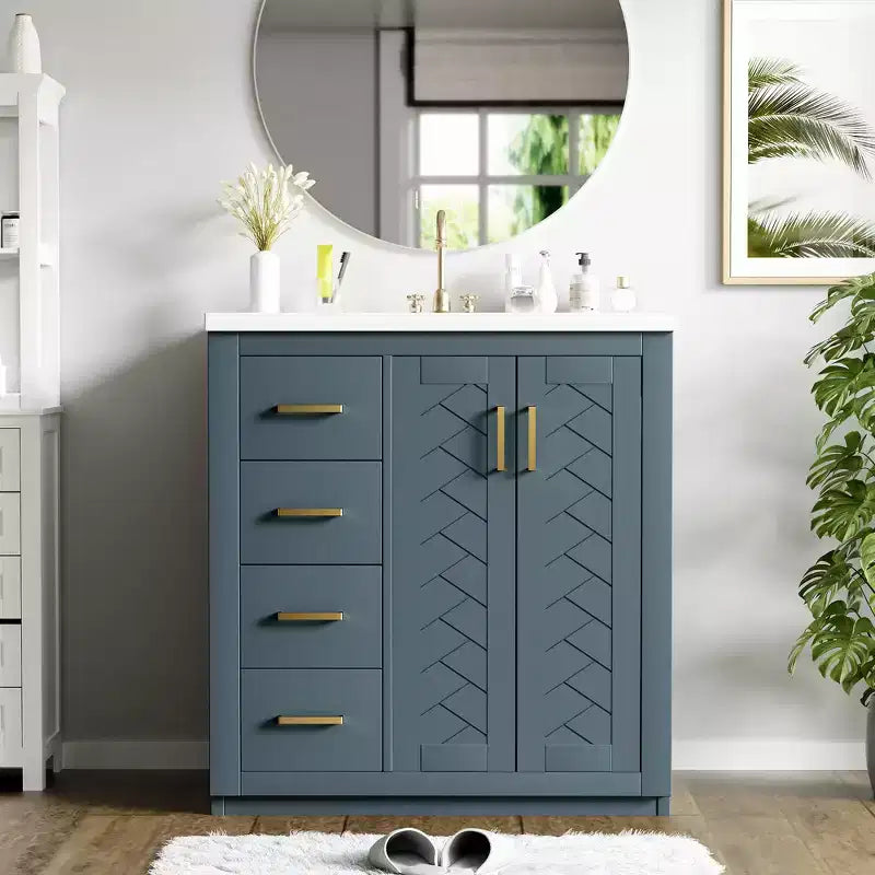 Meuble-lavabo de salle de bain à évier simple de 76 cm avec armoire et 3 tiroirs – Noir / Bleu / Vert / Indigo / Blanc