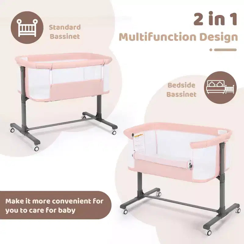 Berceau bébé avec roues 鈥?Beige / Gris / Rose, Cododo, pour 1 bébé