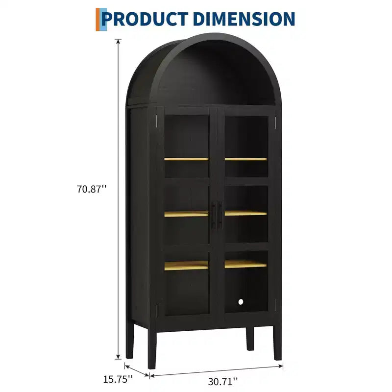 Meuble de rangement, Noir/Blanc, Style Arqué, Simple, 71 po de hauteur avec lumières DEL et portes vitrées