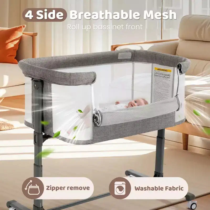 Berceau bébé avec roues 鈥?Beige / Gris / Rose, Cododo, pour 1 bébé