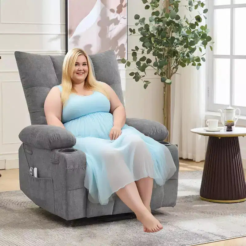 Fauteuil inclinable releveur électrique pour personnes âgées avec fonctions massage et chauffage, inclinable surdimensionné avec fonctions massage et chauffage, revêtement doux et rembourré, poche latérale et porte-gobelets