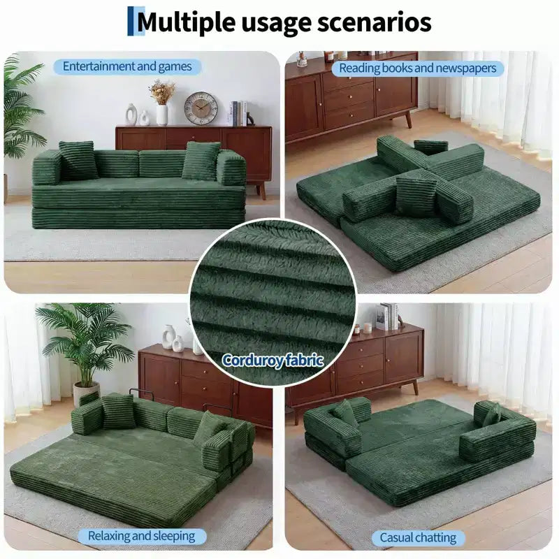 Canapé-lit convertible 5-en-1 80,7 po – Velours côtelé, 1200 lb, Aucun assemblage