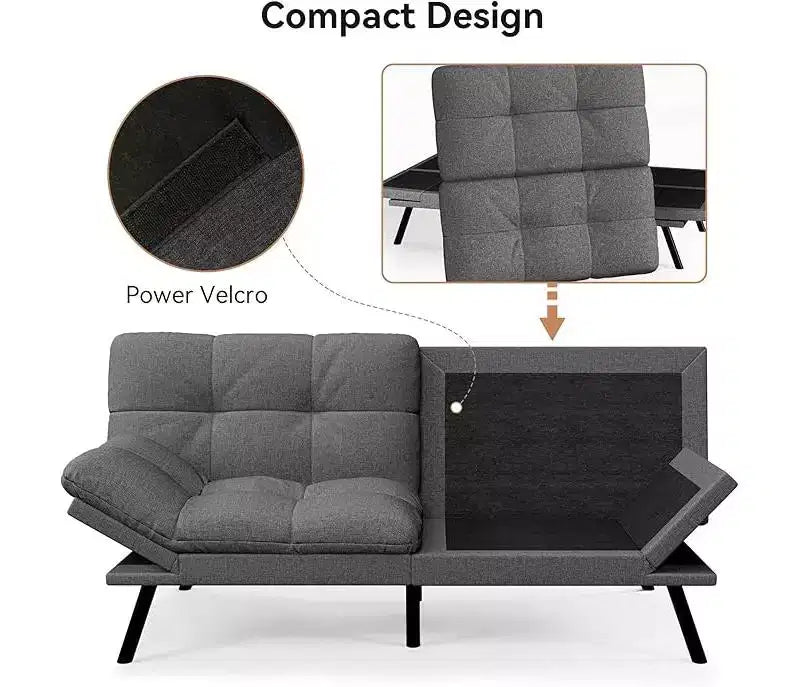 Canapé-lit futon convertible avec dossier réglable et accoudoirs amovibles
