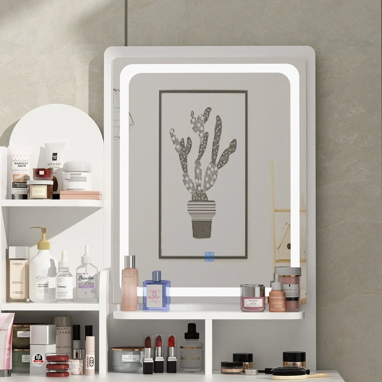 Coiffeuse avec miroir LED intégré et tabouret