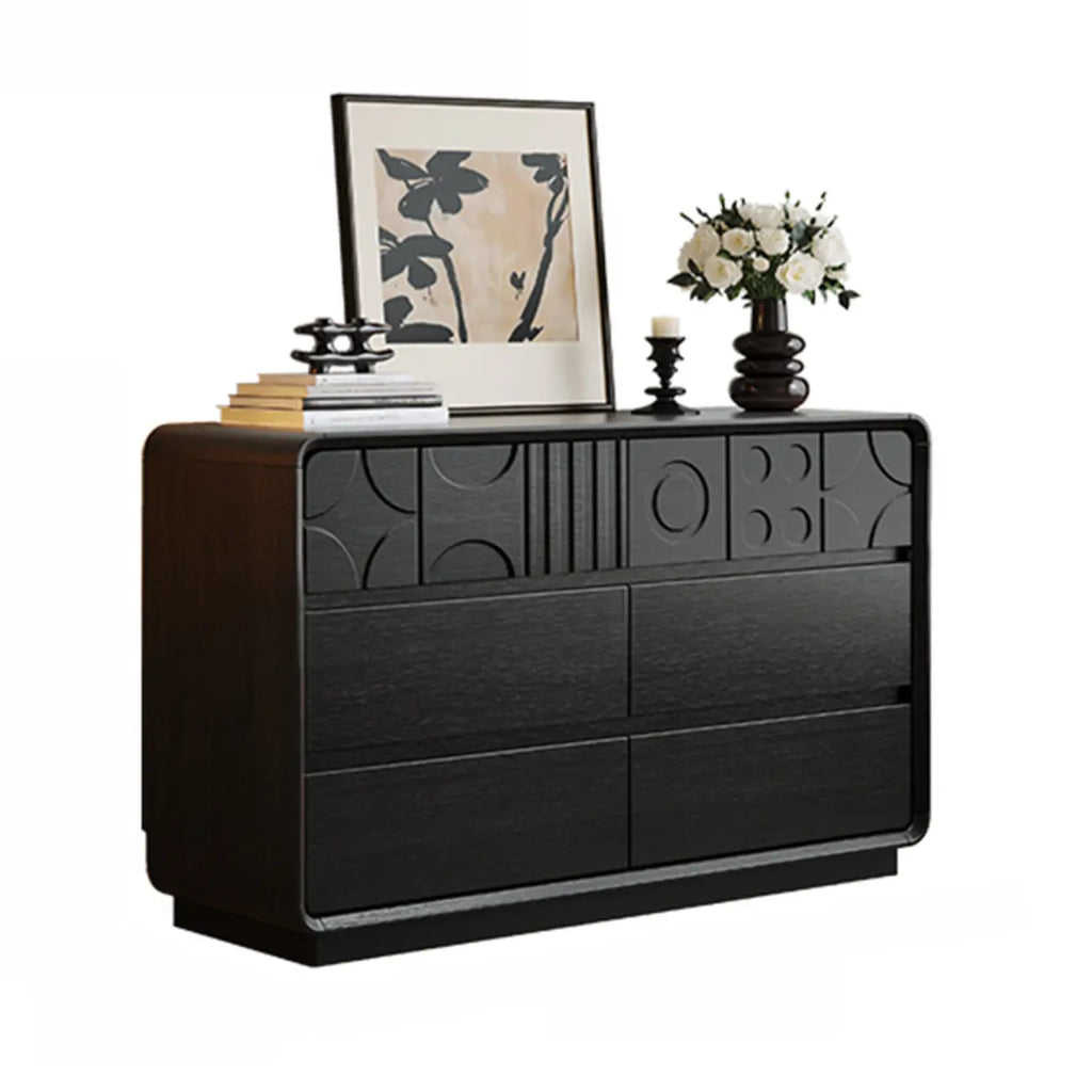 Commode en bois d'inspiration Art déco avec sculptures géométriques