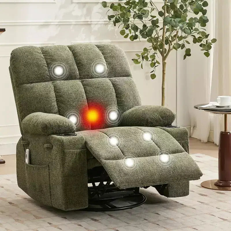 Fauteuil inclinable surdimensionné pour adultes, canapé berçant pivotant manuel, poches latérales et porte-gobelets pour personnes fortes et de grande taille, salon
