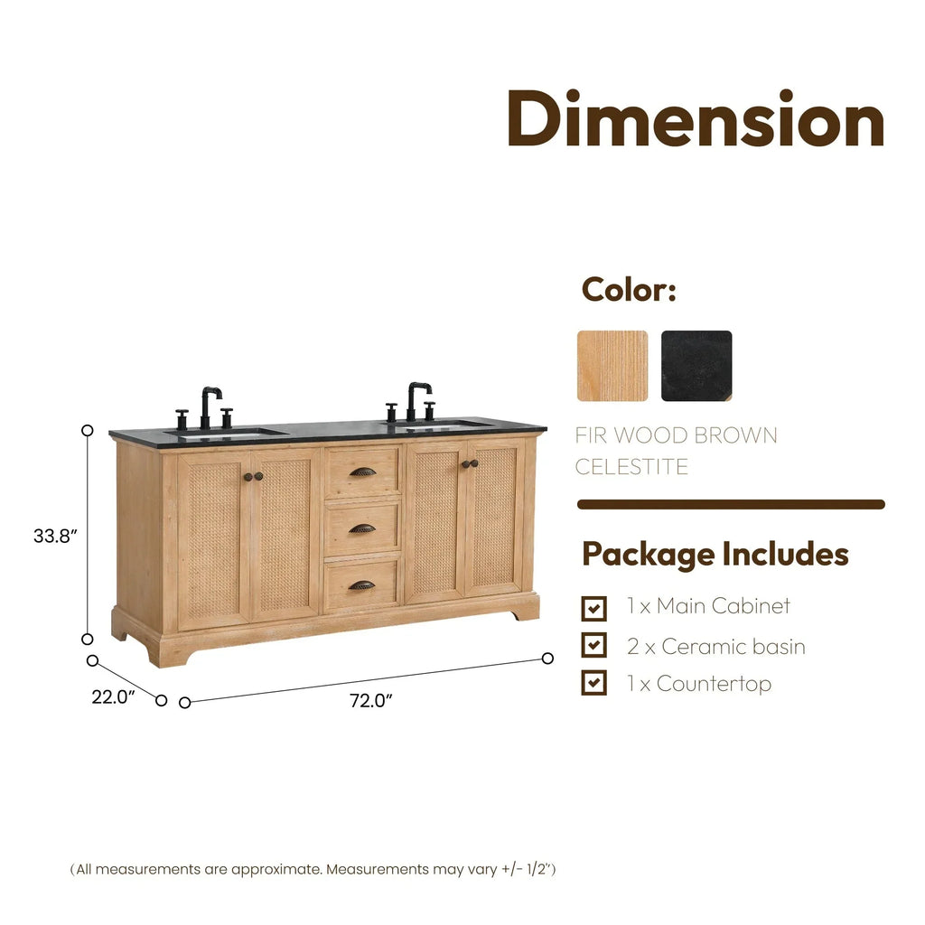 Meuble sous-vasque Hervas avec plateau en marbre naturel, sans miroir
