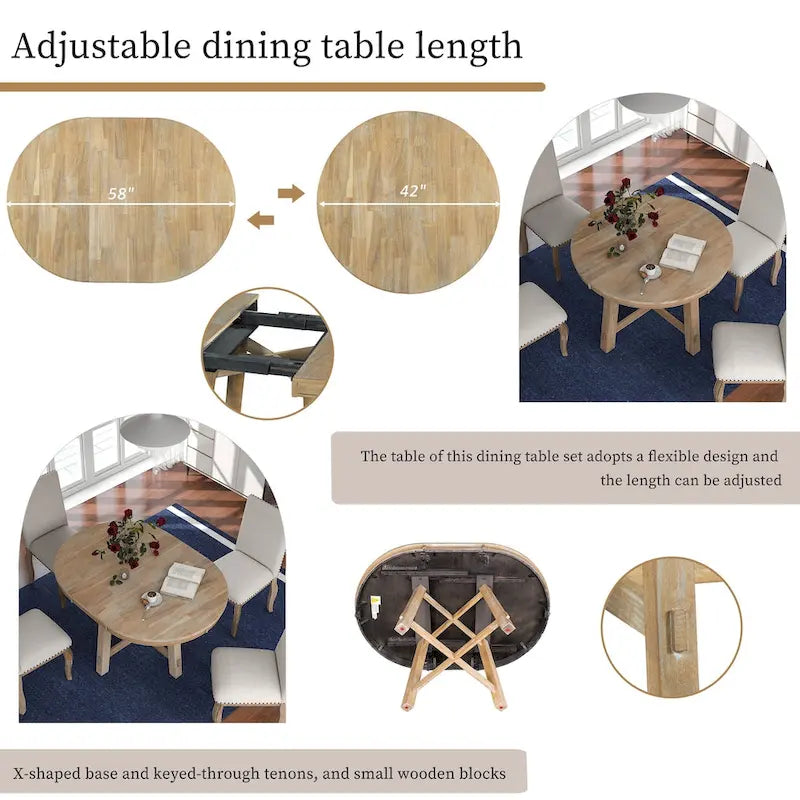 Table de salle à manger ronde extensible de style ferme avec 16 rallonges en bois