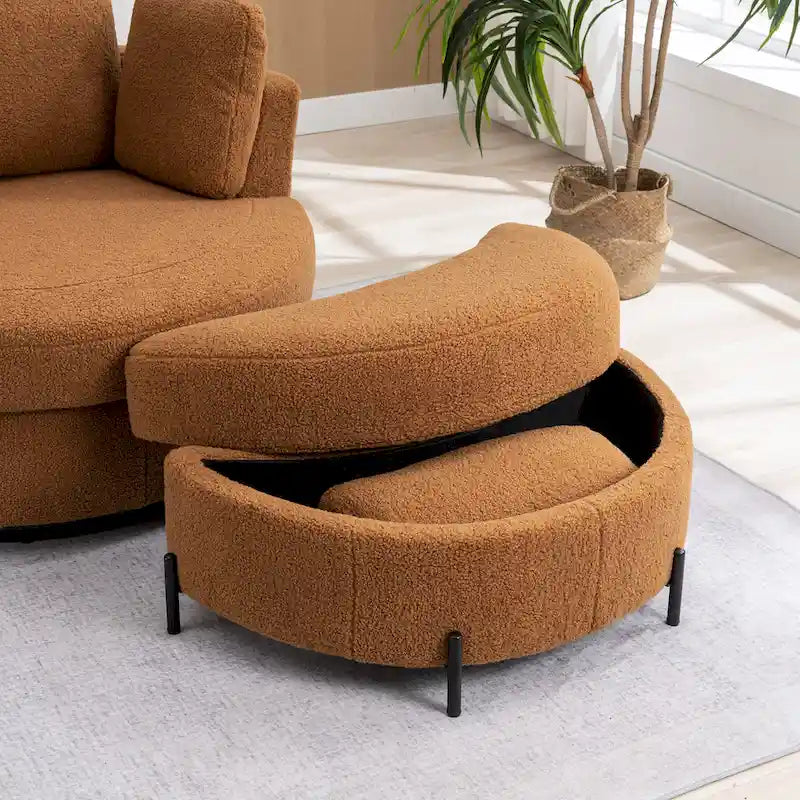 Fauteuil d'appoint pivotant rembourré 42,3 W avec 4 oreillers et pouf de rangement demi-lune