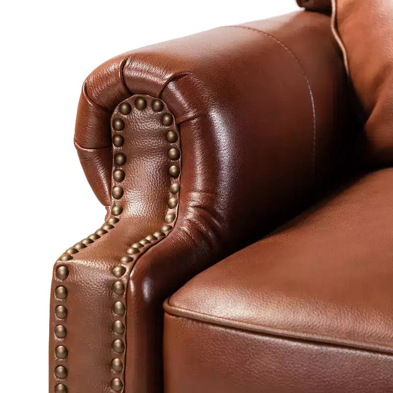 Ensemble de 2 fauteuils inclinables modernes en cuir véritable Elisabete avec garniture cloutée vintage pour salon et chambre à coucher | ART OF LIVING DESIGNS