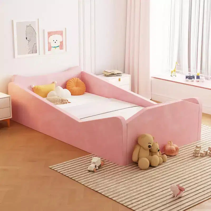 JOYMOR Lit pour tout-petit, Lit au sol avec barrière de sécurité, Lit pour tout-petit Montessori avec formes d'oreilles d'animaux, Rose