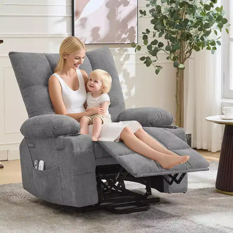 Fauteuil inclinable releveur électrique pour personnes âgées avec fonctions massage et chauffage, inclinable surdimensionné avec fonctions massage et chauffage, revêtement doux et rembourré, poche latérale et porte-gobelets