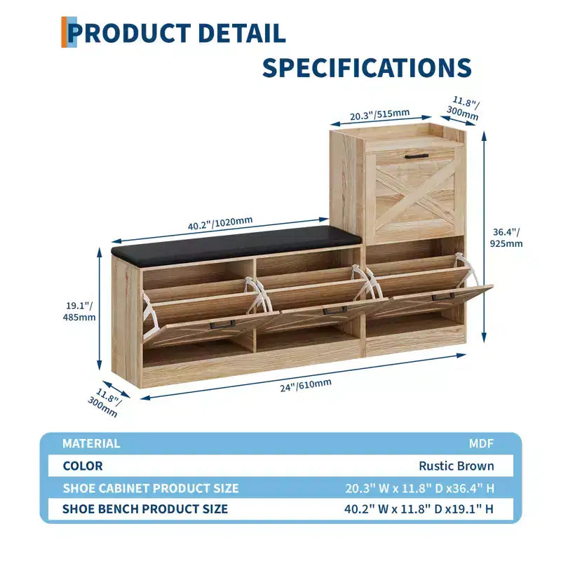 Banc avec 4 tiroirs relevables et coussin de siège rembourré, Étagère à chaussures étroite en bois, Convient pour le banc d'entrée de salon