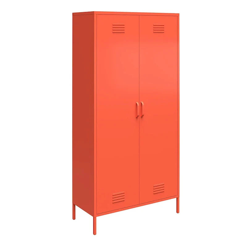 Armoire de rangement haute en métal à 2 portes, orange/rose, 1 personne