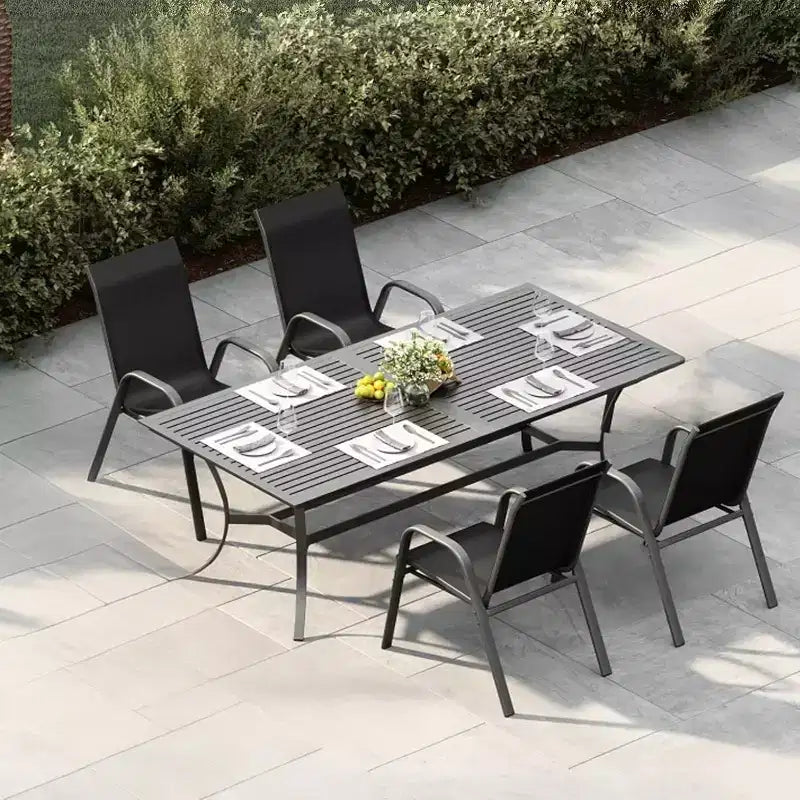 Chaises de patio, Lot de 4/6 chaises de salle à manger empilables d'extérieur en textilène léger résistant aux intempéries avec accoudoirs pour jardin, terrasse de piscine