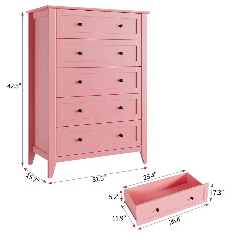 Commode à 5 tiroirs de 108 cm de haut pour chambre à coucher, armoire de rangement en bois avec tiroirs de 30 cm de profondeur et poignées en métal doré, idéale pour l'entrée ou le couloir