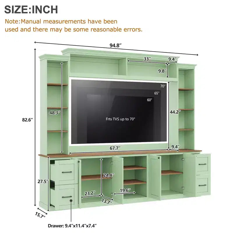 Meuble TV mural 4-en-1 ModernLuxe de style campagnard, convient aux téléviseurs jusqu'à 70 pouces, meuble TV console multimédia avec étagères réglables et tiroirs