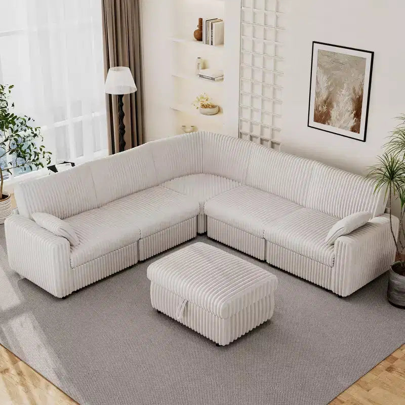 Canapé d'angle modulaire en velours côtelé Dyonery avec housses lavables