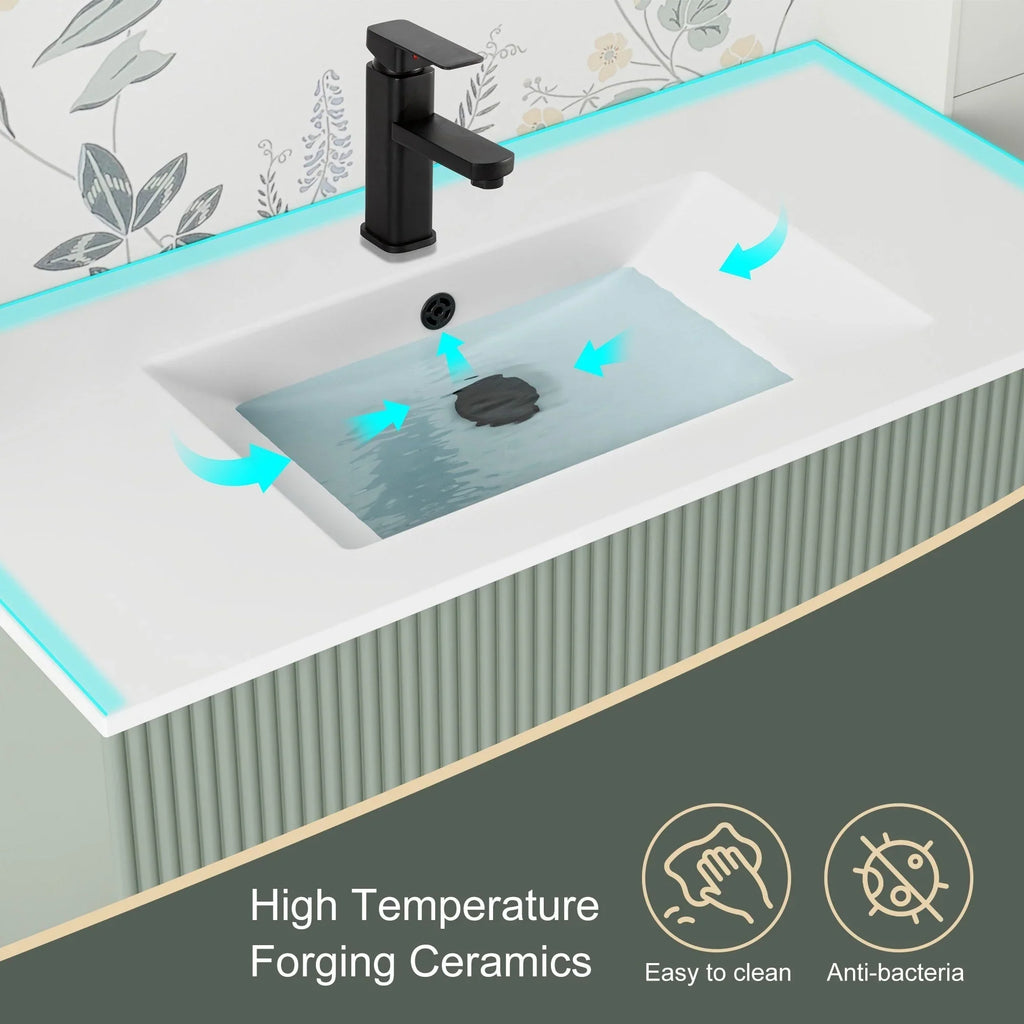 Meuble-lavabo de salle de bain Wavy Line 30/36/48 avec évier et robinet