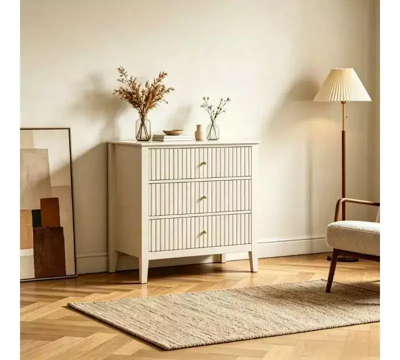 Heynemo Commode 3 Tiroirs, Table de Chevet en Bois Peint de 76 cm de Haut avec Rangement, Grande Commode Moderne avec Coulisses à Roulement à Billes