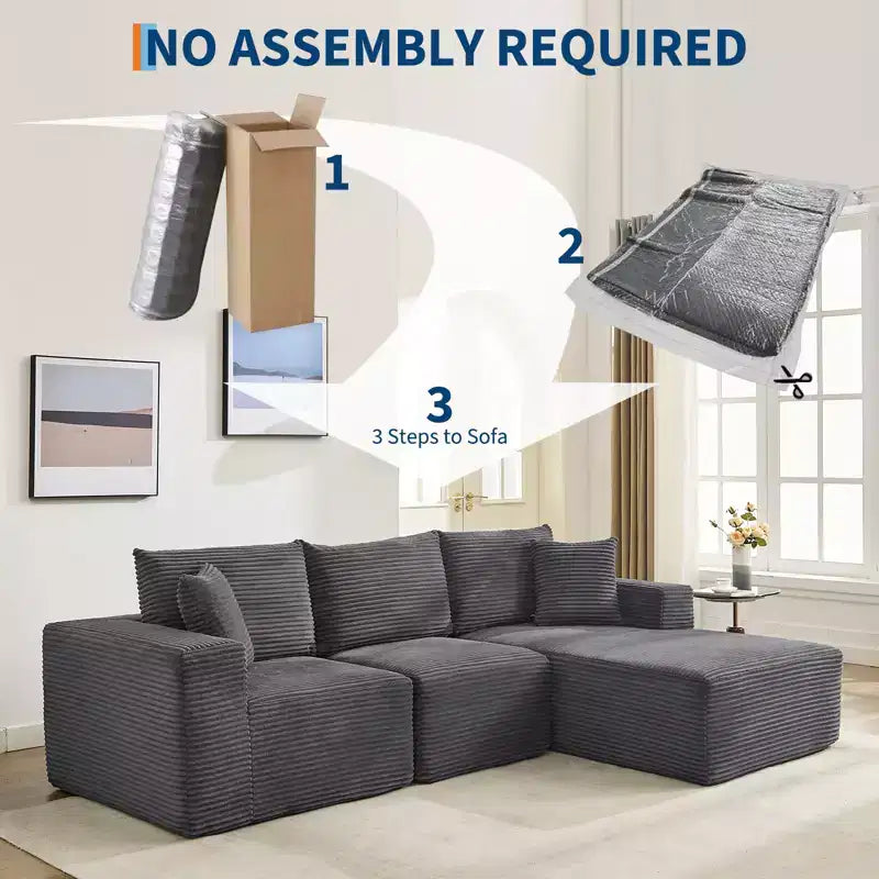 108 Modern Sofa Couch, 3 Seater Upholstered L Shaped Sofa with Pillows, Deep Seat Sofa, No Assembly Required